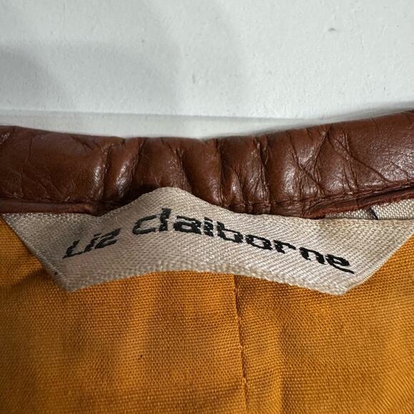 Vintage Liz Claiborne Burlap Cotton Faux Leather Trim Blazer Jacket Size 10 - Picture 3 of 6